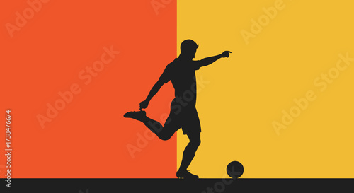 Silhouette of a soccer player kicking a ball with dynamic motion.