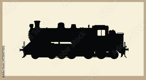 Silhouette of a vintage steam locomotive on a plain background.