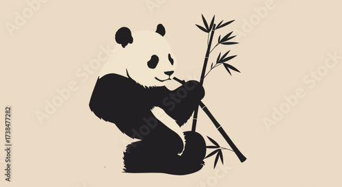 Cute Panda Eating Bamboo Illustration.