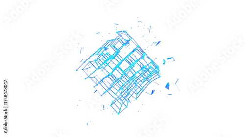 Blue animation of squares, diamonds, and dots. Maze icon. Randomly rotating Cube. Puzzle design. Alpha channel. Cosmic body. Technology, medicine, business. QuickTime, 4K.