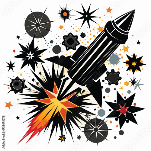 Retro rocket launching through explosive space debris and stars