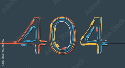 Creative 404 error page design with colorful cables forming numbers.