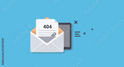 Email notification with 404 error message on paper and smartphone.