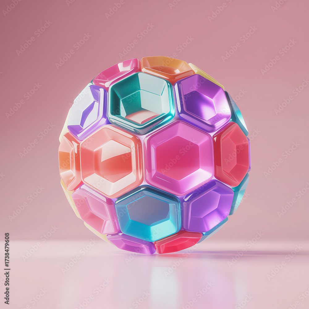 Naklejka premium Abstract Geometric Sphere Colorful Hexagons 3D Rendering Modern Art Design Background Wallpaper
