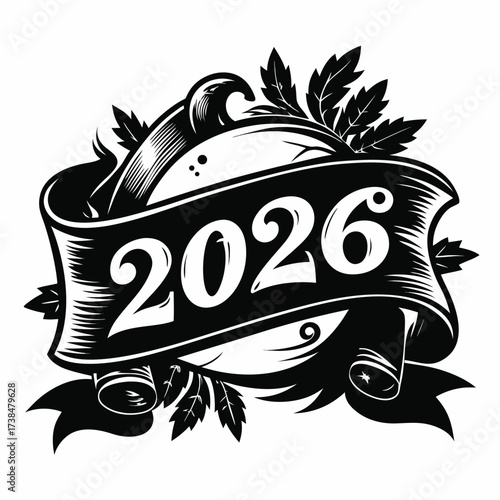 Elegant 2026 year designation with laurel wreath and eagle emblem