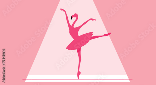 Pink Flamingo Ballerina Performing Gracefully on Stage Under Spotlight.