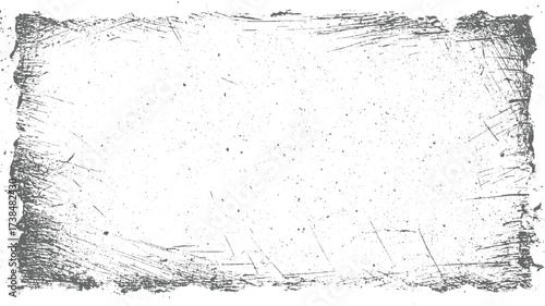 distressed grunge frame with scratches and speckles on a white background.