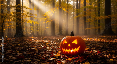 halloween pumpkin in the forest