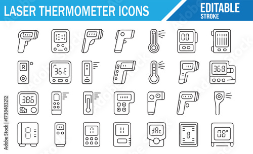 Non-contact temperature scanner icons in clean outline style