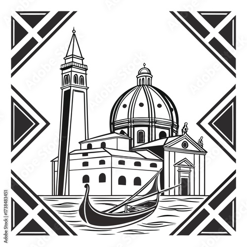 Vector Art of Italian Landmark and Gondola