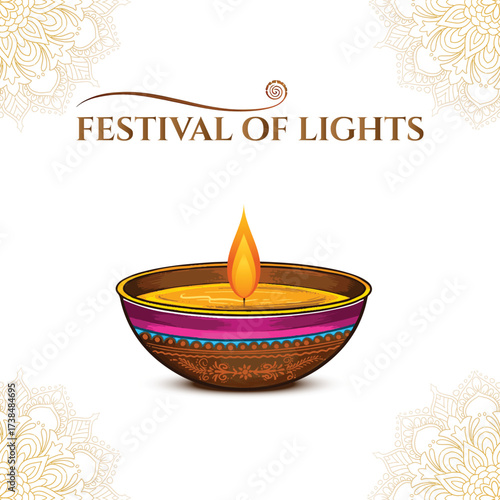 Diwali festival of lights with traditional diya and mandala