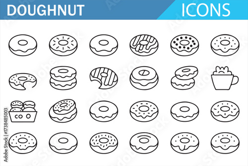 Set of Simple Line Art Doughnut Icons for Bakery and Dessert Designs