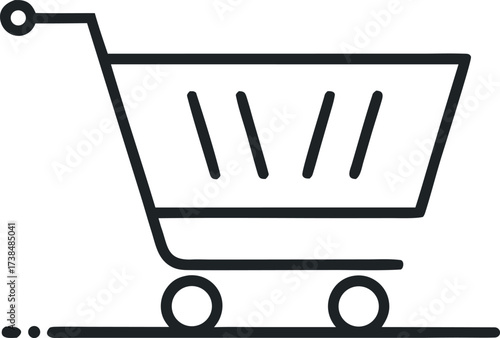 Vector art of simple black shopping cart icon with diagonal lines, perfect for ecommerce and retail themed visuals