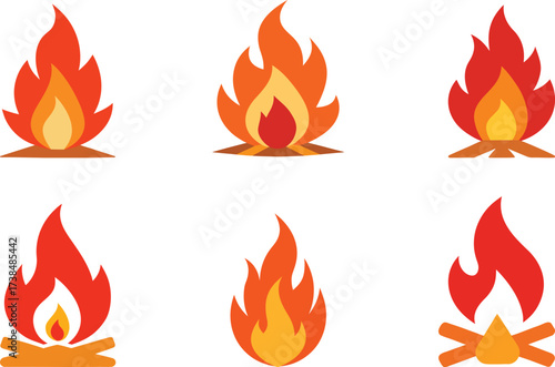 set of vector art bonfire flames illustration