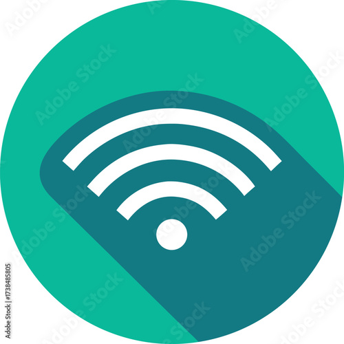 Illustration of a wifi symbol with a long shadow on a green background, representing wireless internet connectivity and network access