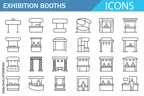 Collection of Different Types of Exhibition Booth Icons for Trade Shows