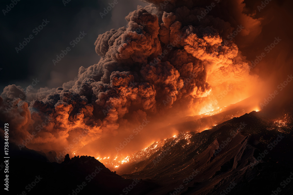 Fototapeta premium Volcanic eruption with lava and ash.