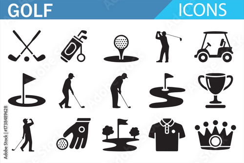 Flat silhouette golf icons for infographic and branding