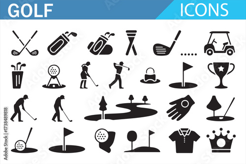 Golf silhouette icon set for apps, print, and signage