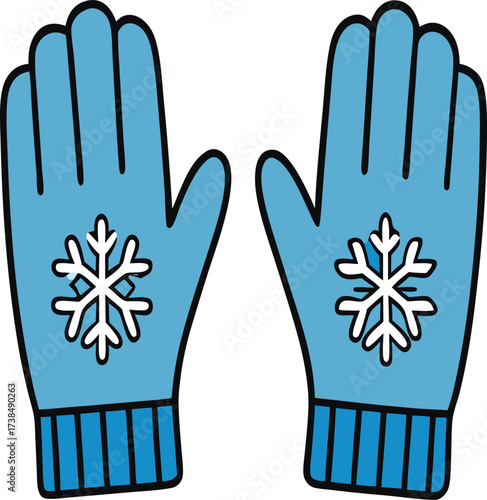 Charming Winter Warmth Two Blue Mittens with Snowflake Accents Protect Against the Cold