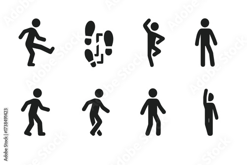 Jazz Dance Icons. Solid, filled icon set of jazz dance steps: kick ball change, jazz square, pirouette, step touch, chasse, grapevine, pas de bourree, pencil