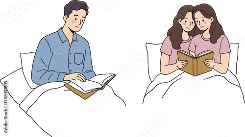Smiling Man and Woman Reading Books Together, Education, Learning, Study, Cozy Reading, Knowledge Acquisition, Hobby and Leisure Activity Vector

.