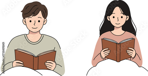 Smiling Man and Woman Reading Books Together, Education, Learning, Study, Cozy Reading, Knowledge Acquisition, Hobby and Leisure Activity Vector

.