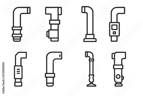 Historical Periscope Icons. Outline icon set of periscope historical models: WWI periscope, WWII tank periscope, Cold War submarine periscope, modern digital