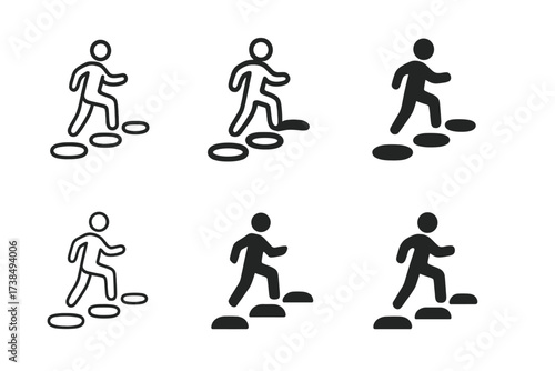 Overcoming Failure Logos. Life after a personal failure or disappointment. Set Logo of overcoming failure: stepping stones leading forward. harmonious logo
