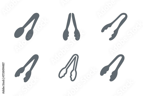 Tongs Logo Variations. Tongs. Set Logo of Tongs: Salad Tongs Icon. harmonious logo variations of the same emblematic concept, each with different artistic