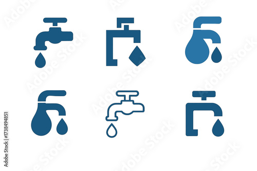 Diverse Sink Logos. Sink. Set Logo of sink: faucet with droplet. harmonious logo variations of the same emblematic concept, each with different artistic