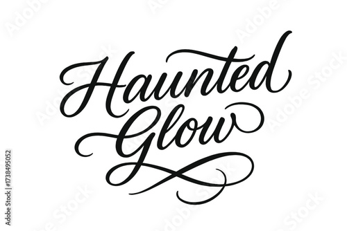 Haunted Glow Script. Haunted Glow ? Script Hand-Lettering, flowing brush script with arched composition, elegant connectors trailing like mist, subtle sweeping