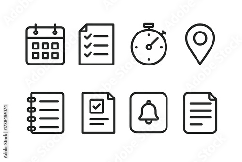 Book Club Icons. Outline icon set of book club activities: reading, discussion, voting, sharing, note-taking, presentation, event, social media. Line icons in