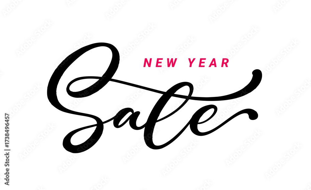 Fototapeta premium New Year Sale hand lettering calligraphy.