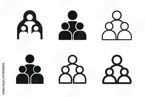 Intergenerational Team Logos. Intergenerational team dynamics. Set Logo of collaboration: abstract hierarchy of generations. harmonious logo variations of the