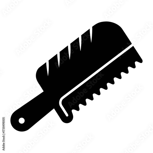 Illustration of a black drywall saw, a hand tool used for cutting drywall or plasterboard
