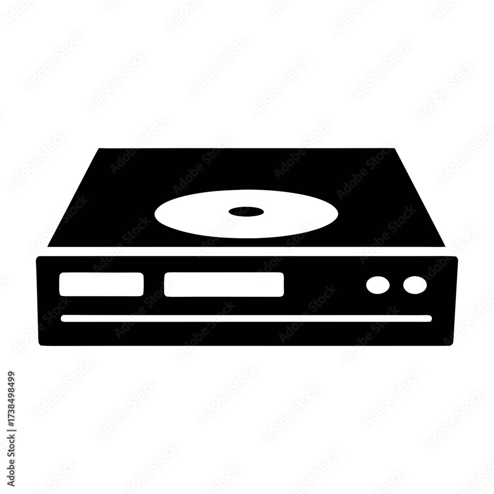 Fototapeta premium Vector art of black silhouette of a dvd player, ideal for illustrating home entertainment and media consumption concepts in designs