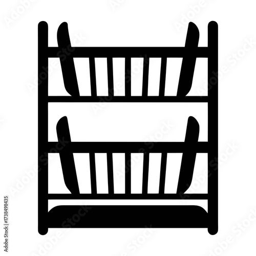 Vector art of black silhouette of a dish rack, a kitchen appliance for drying dishes and utensils after washing, essential for kitchen organization