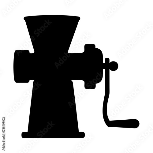 Illustration of a vintage meat grinder, a kitchen appliance for grinding meat and other food items with a handle