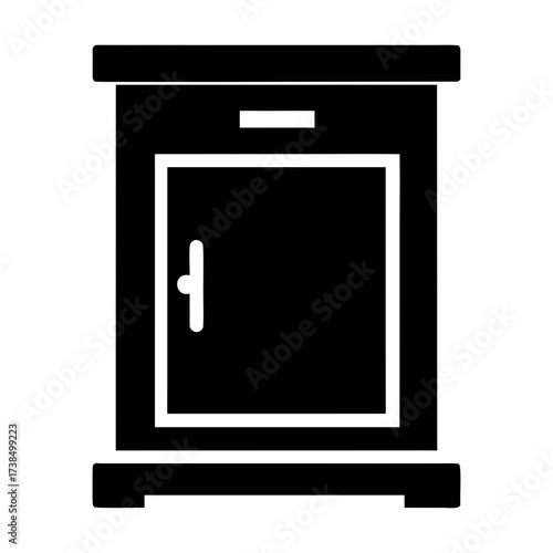 Illustration of a black nightstand with a drawer and a door perfect for furniture stores and interior design projects