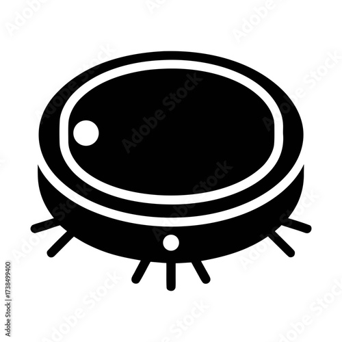 Vector art of black silhouette of a smart vacuum cleaner, perfect for tech blogs, home automation, or appliance advertising