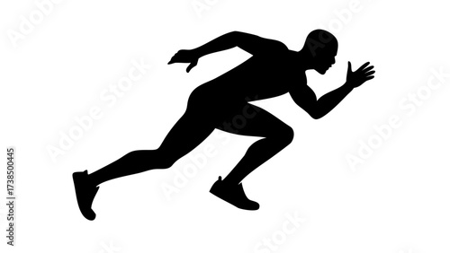 Silhouette of a man sprinting forward with arms outstretched in a dynamic running pose on white
