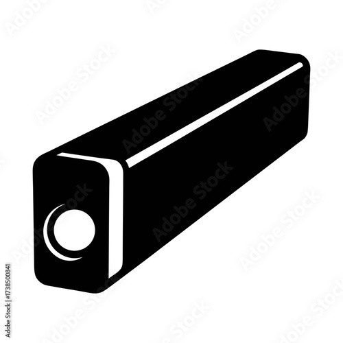 Vector art of isometric black silhouette of a rectangular prism with a circular hole on one end simple geometric shape