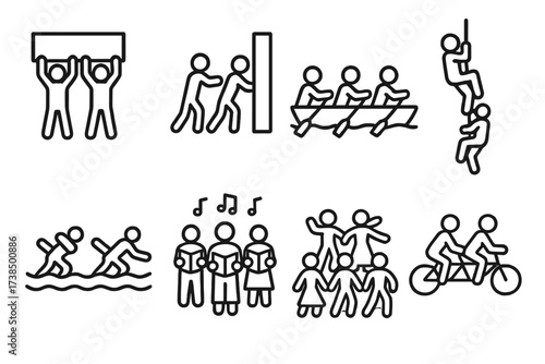 Black Line Icon Sets. Outline icon set of CPR and resuscitation: heart with pulse, CPR hands, mouth-to-mouth, defibrillator pads, breathing mask, emergency