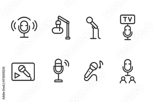 Audio Equipment Icons. OutlinOutline icon set of headphone battery and power: battery level, charging, power button, low battery warning, charging dock,