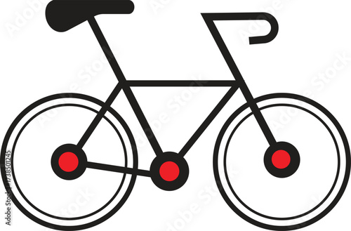 Simple line drawing of a bicycle with red hubs and pedals clean design vector
