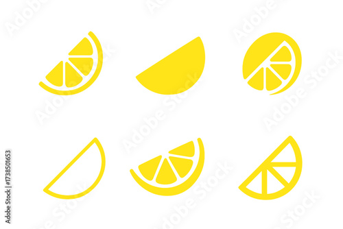 Lemon Zest Logos. Lemon Zest. Set Logo of Lemon Zest: lemon wedge. harmonious logo variations of the same emblematic concept, each with different artistic