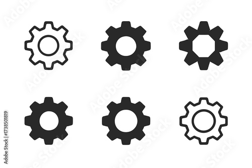 Mechanical Logo Variations. Mechanical inventions. Set Logo of Mechanical inventions: Gear. harmonious logo variations of the same emblematic concept, each