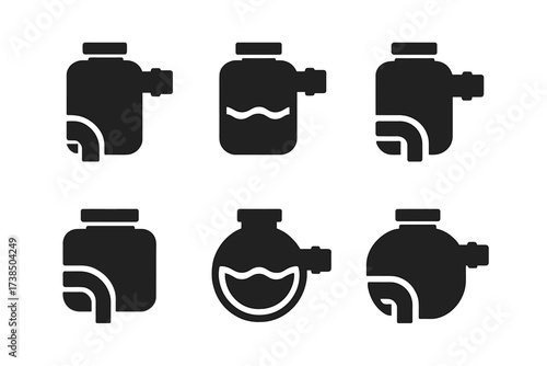 Drain Pipe Logos. Septic tank system. Set Logo of Drain pipe: Drain pipe. Filled silhouette, Stylized detail, Negative space, Minimal outline, Iconic shape,