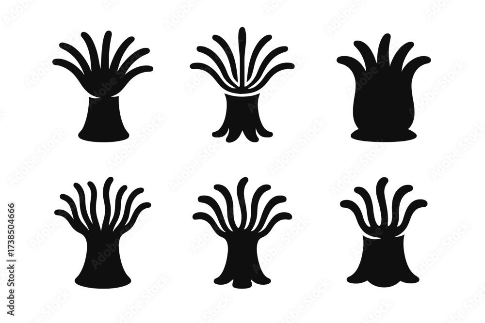 Fototapeta premium Coral Emblem Variations. underwater coral garden. Set Logo of underwater coral garden: anemone. harmonious logo variations of the same emblematic concept, each